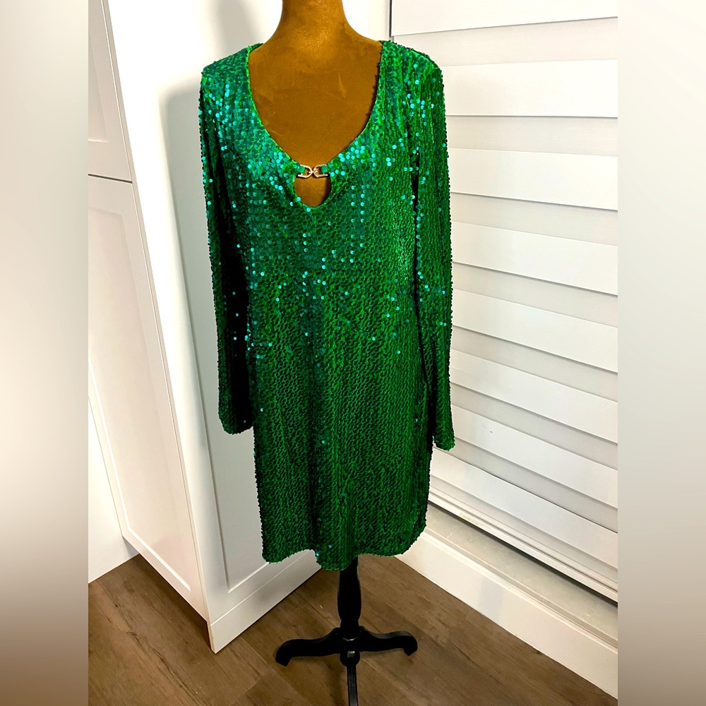 Express Emerald Green Sequin Mini With Horsebit D… - image 1